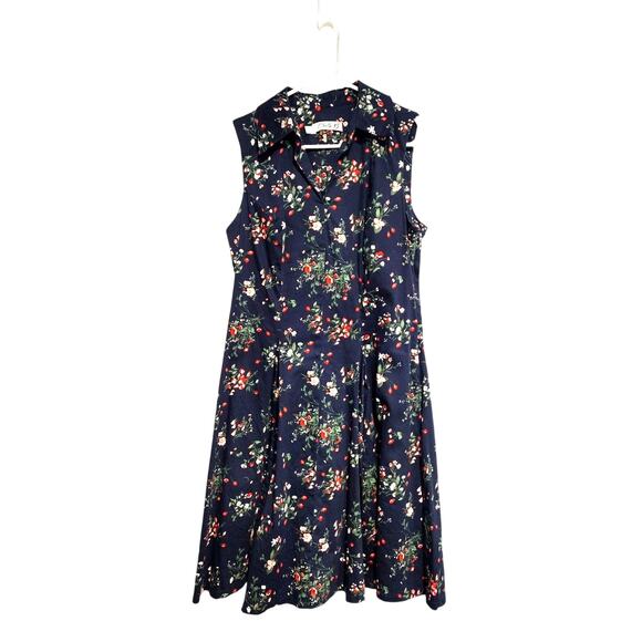 Chetta B Dresses & Skirts - Chetta B Navy Floral Sleeveless Dress Red Pink Size 10 Fit & Flare Cottagecore